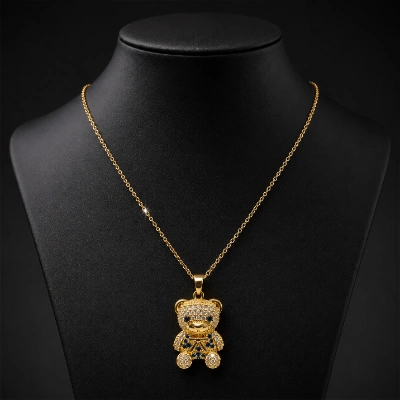 Crystal Teddy Bear Pendant Necklace